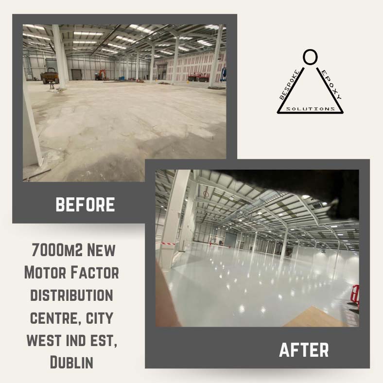 Before & after warehouse using Epoxy Resin flooring in Dublin