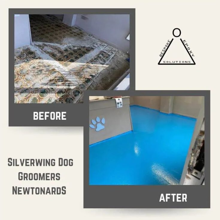 Before & after dog groomers using Epoxy Resin flooring